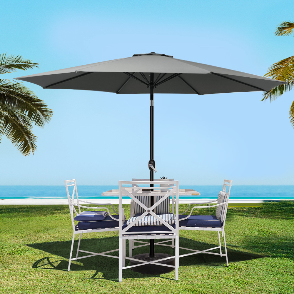 Instahut 3m Outdoor Umbrella Beach Pole Garden Patio Tilt Charcoal view 8