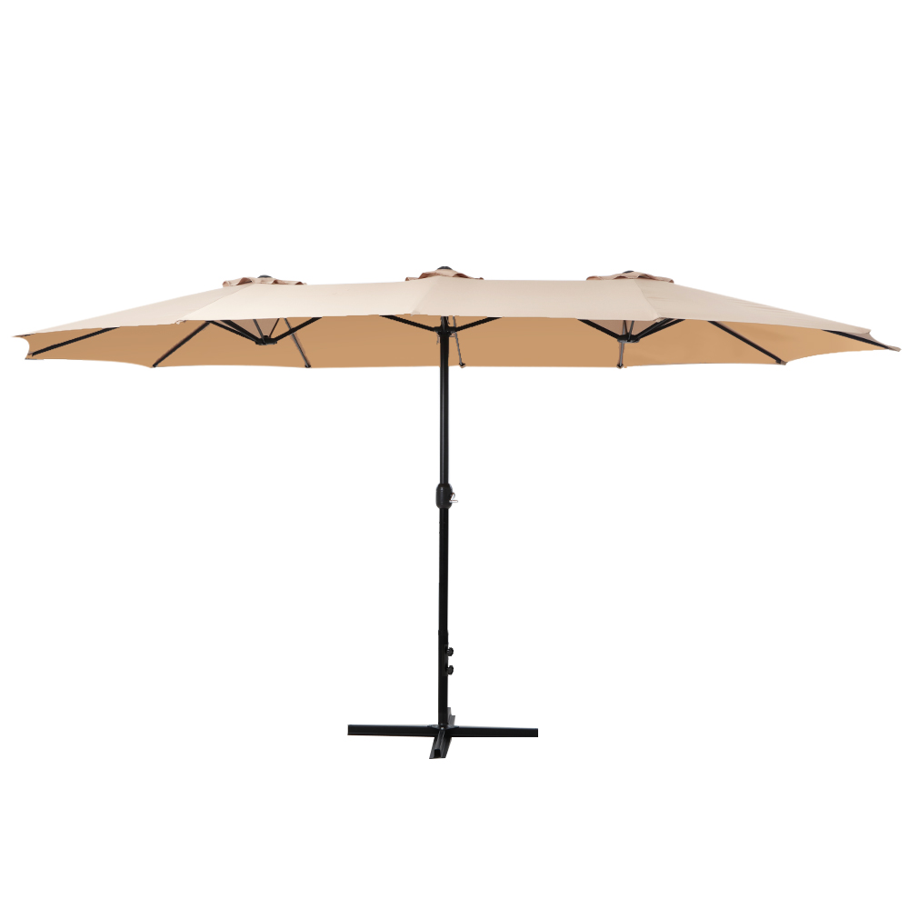 Instahut 4.57m Outdoor Umbrella Beach Pole Garden Tilt Beige view 3