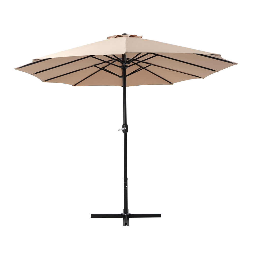 Instahut 4.57m Outdoor Umbrella Beach Pole Garden Tilt Beige view 4