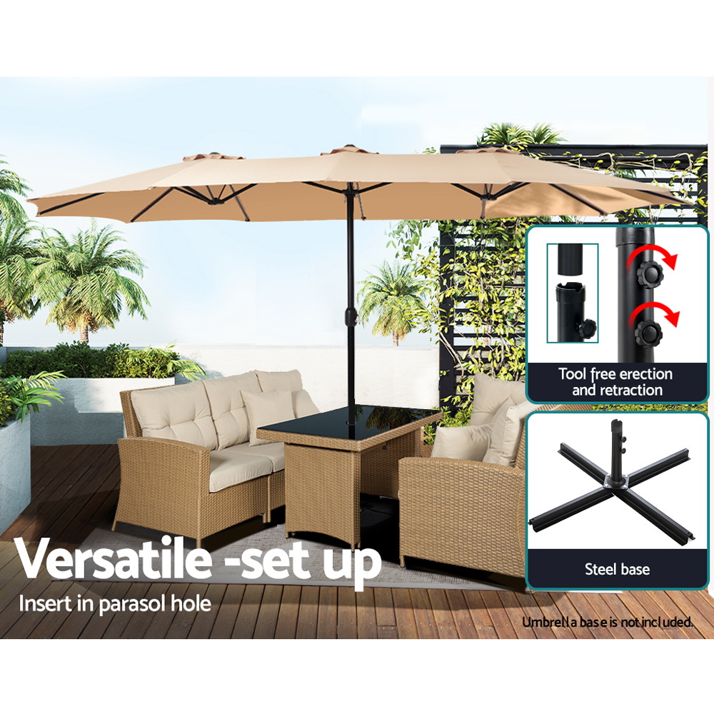 Instahut 4.57m Outdoor Umbrella Beach Pole Garden Tilt Beige view 5