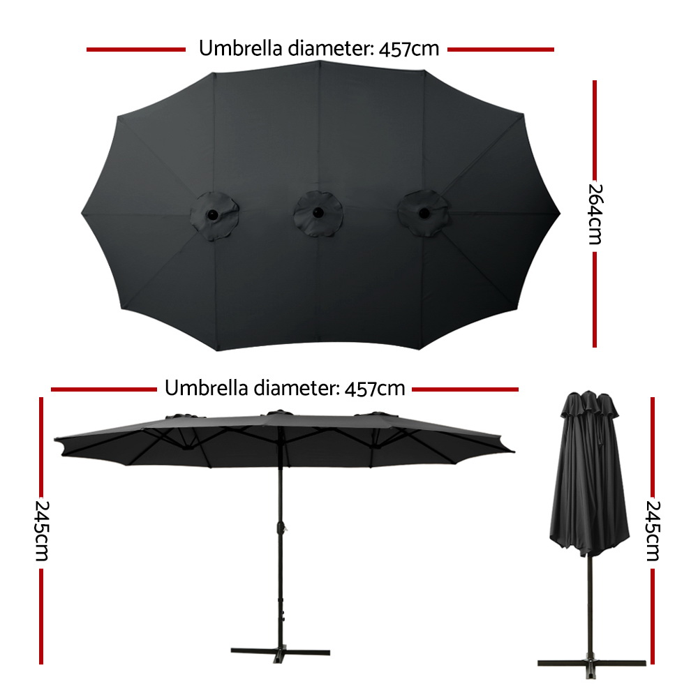 Instahut 4.57m Outdoor Umbrella Beach Pole Garden Tilt Black view 2