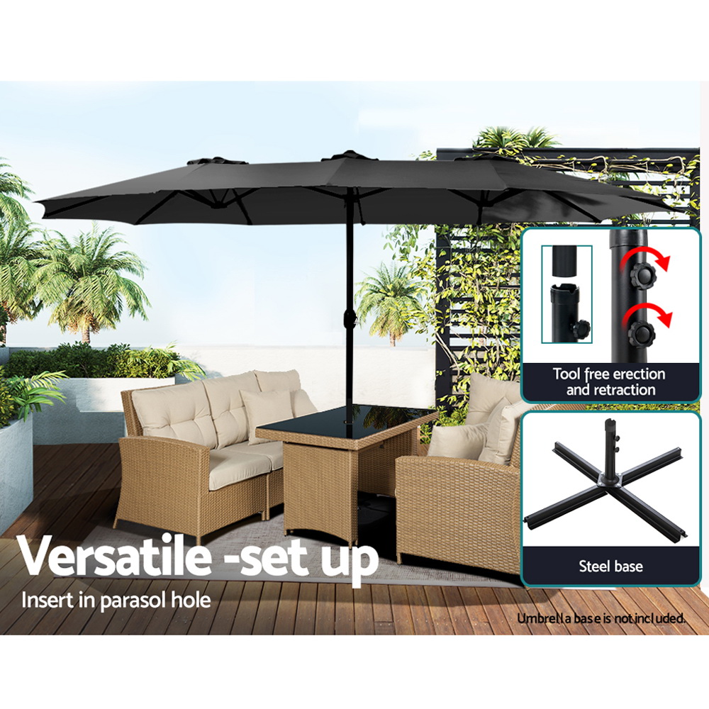 Instahut 4.57m Outdoor Umbrella Beach Pole Garden Tilt Black view 5