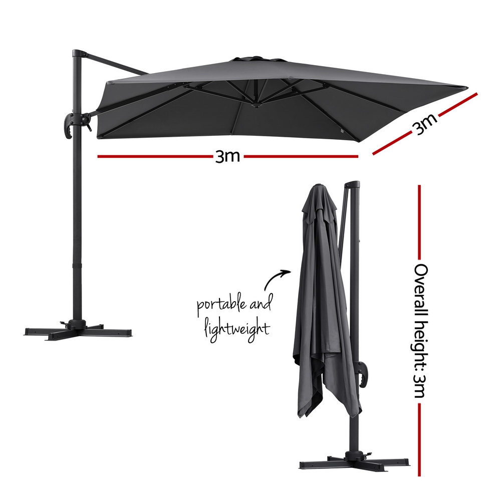 Instahut Outdoor Umbrella 3m Umbrellas Cantilever Stand Sun Roma 360 Degree view 2