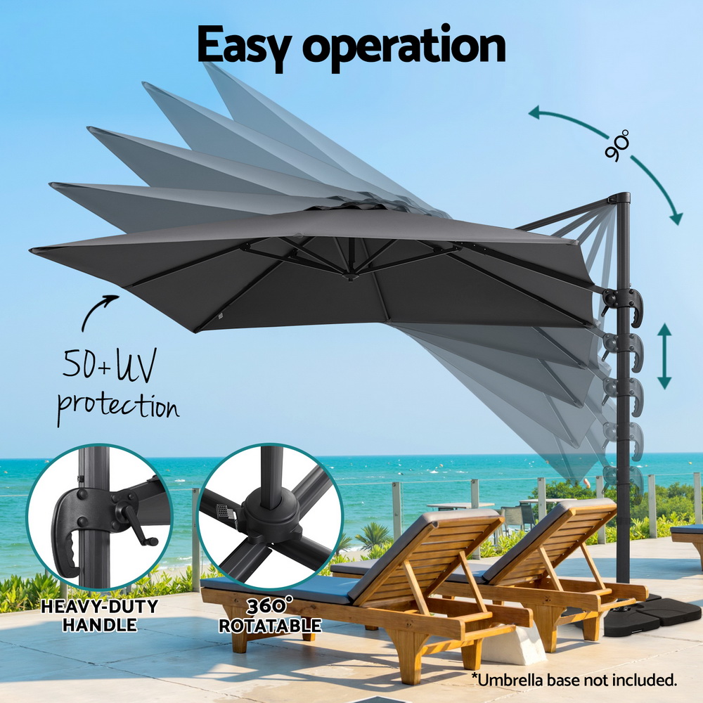 Instahut Outdoor Umbrella 3m Umbrellas Cantilever Stand Sun Roma 360 Degree view 4