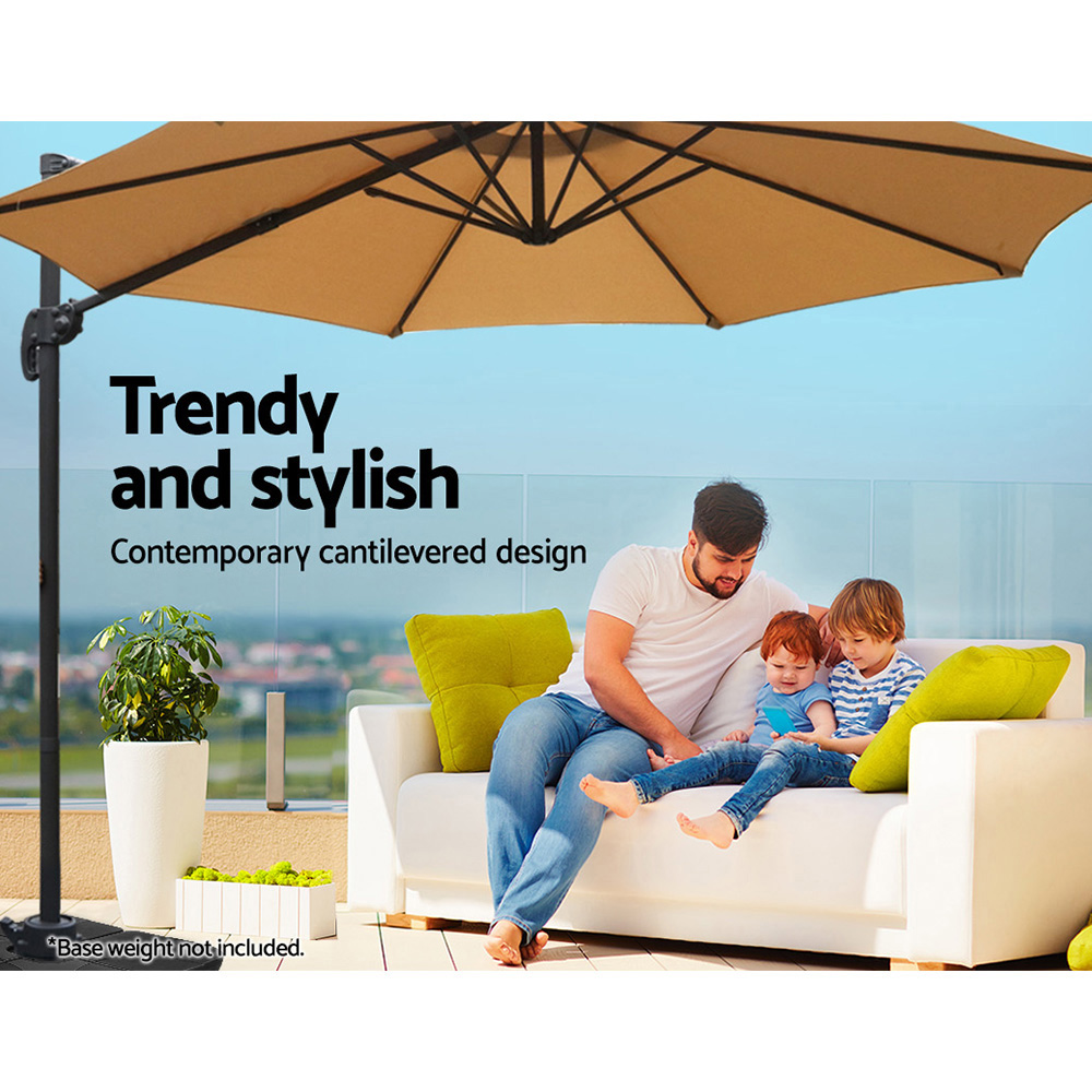 Instahut 3m Outdoor Umbrella Cantilever 360 Degree Tilt Beach Roma Beige view 4