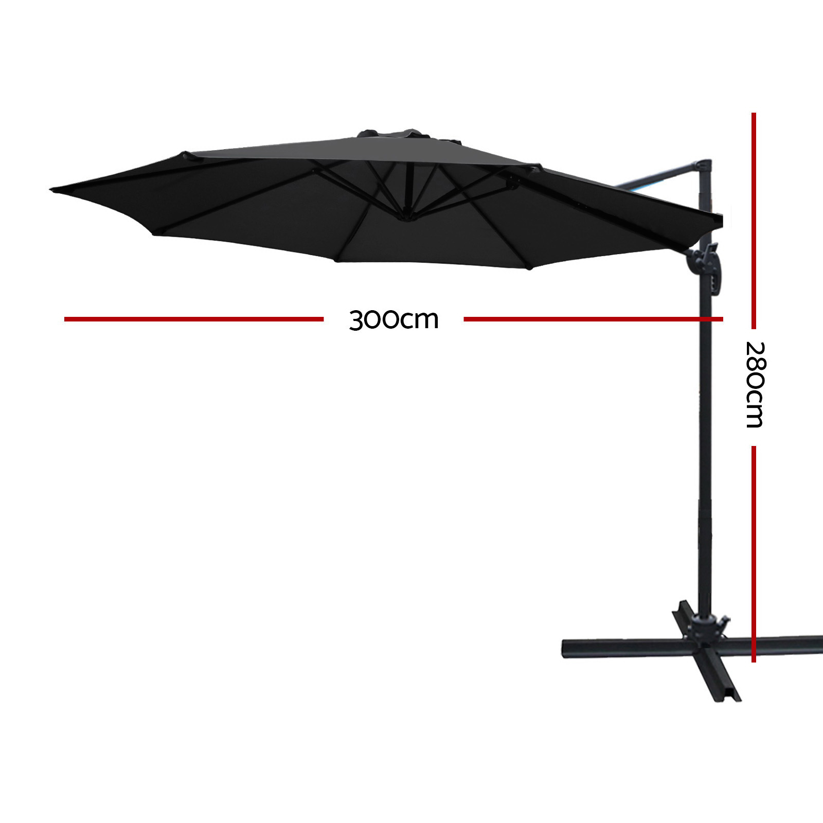 Instahut 3m Outdoor Umbrella Cantilever 360 Degree Tilt Beach Roma Black view 2