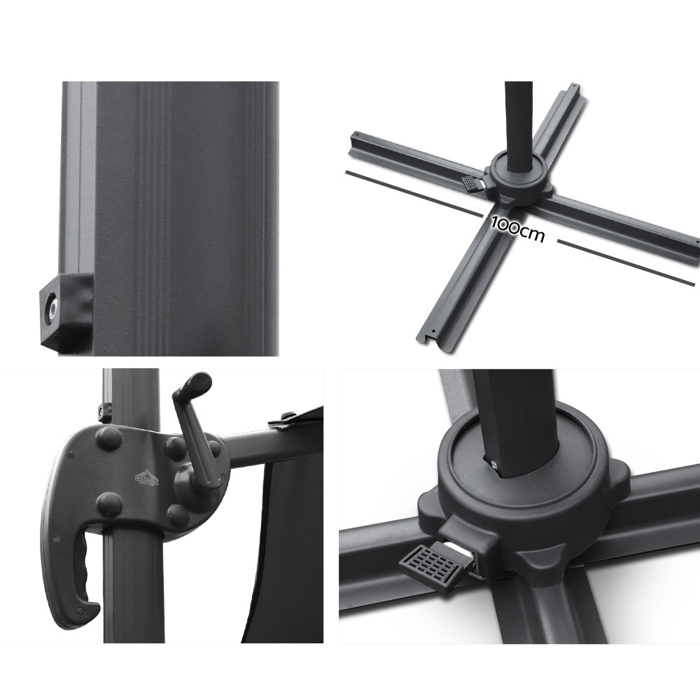 Instahut 3m Outdoor Umbrella Cantilever 360 Degree Tilt Beach Roma Black view 3