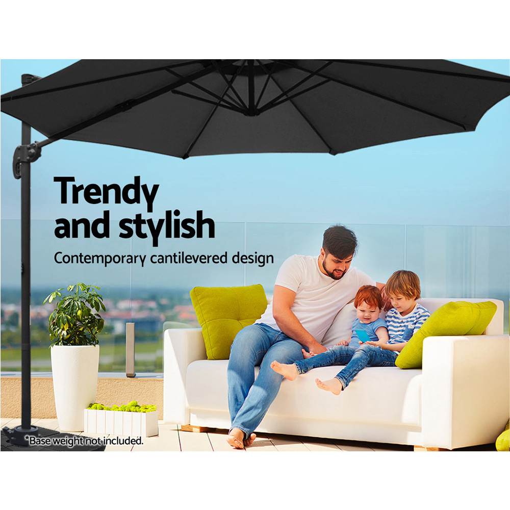 Instahut 3m Outdoor Umbrella Cantilever 360 Degree Tilt Beach Roma Black view 4