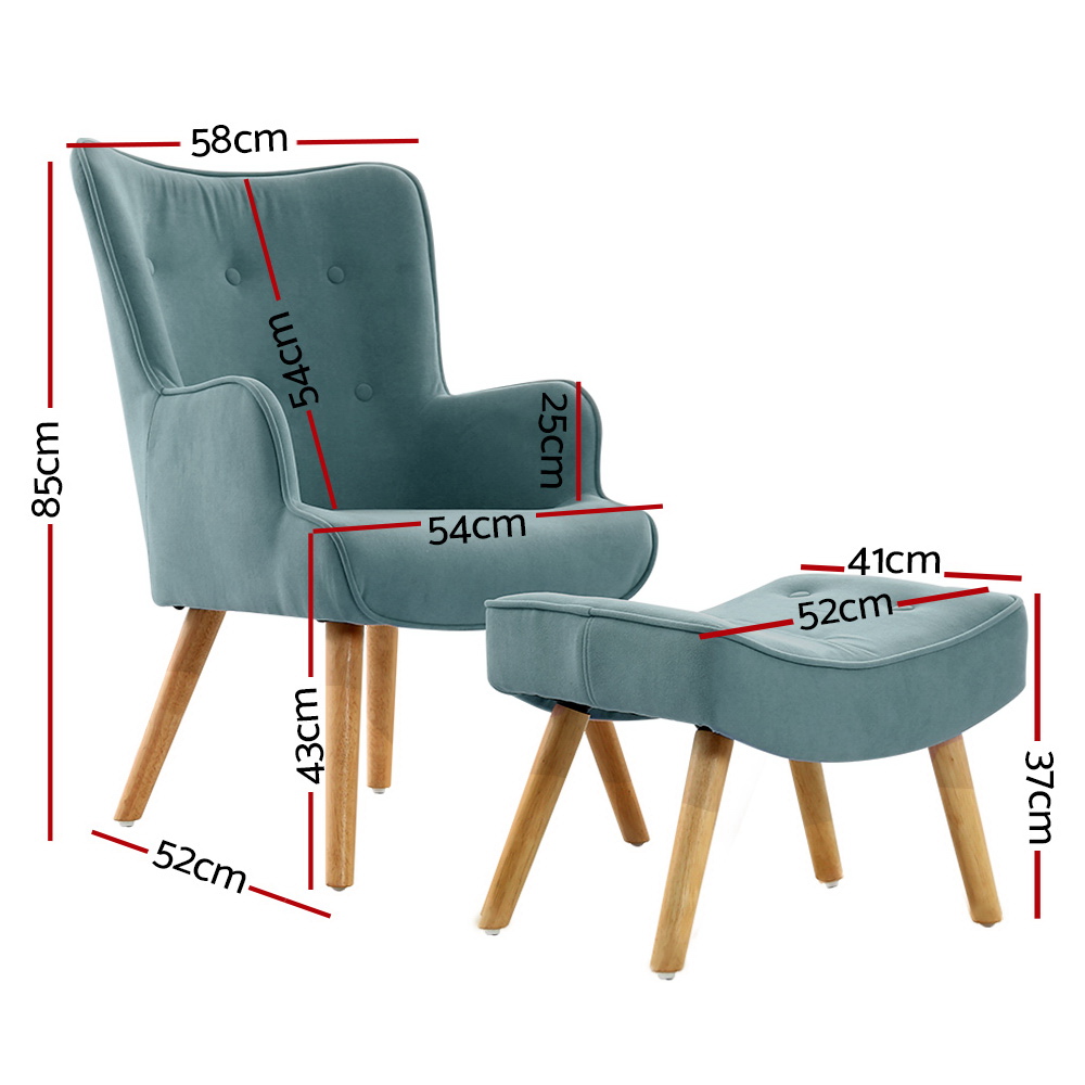 Artiss Armchair Set with Ottoman Blue Lansar view 3