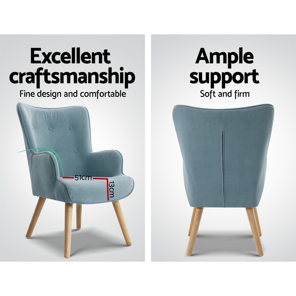 Artiss Armchair Set with Ottoman Blue Lansar view 6