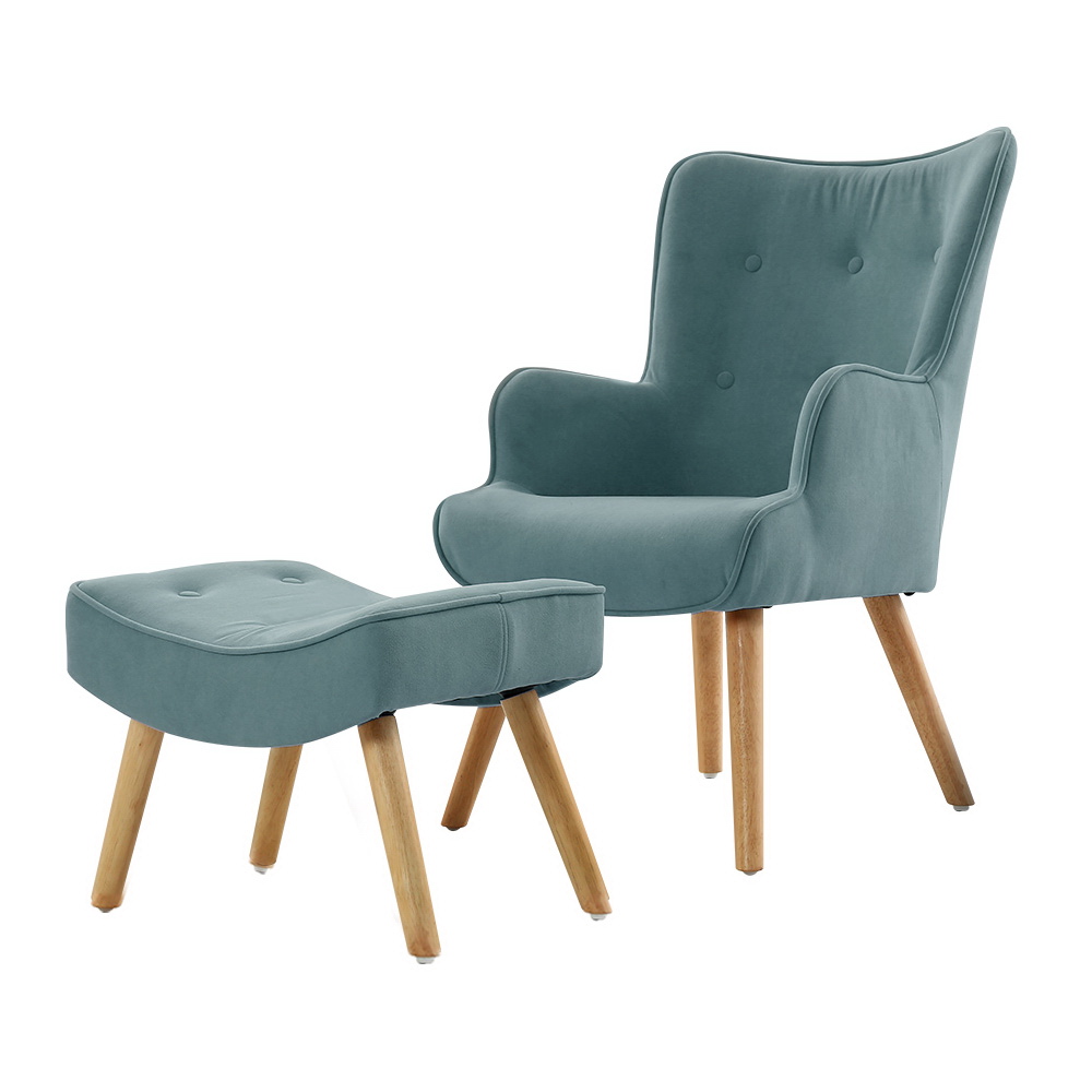 Artiss Armchair Set with Ottoman Blue Lansar view 2