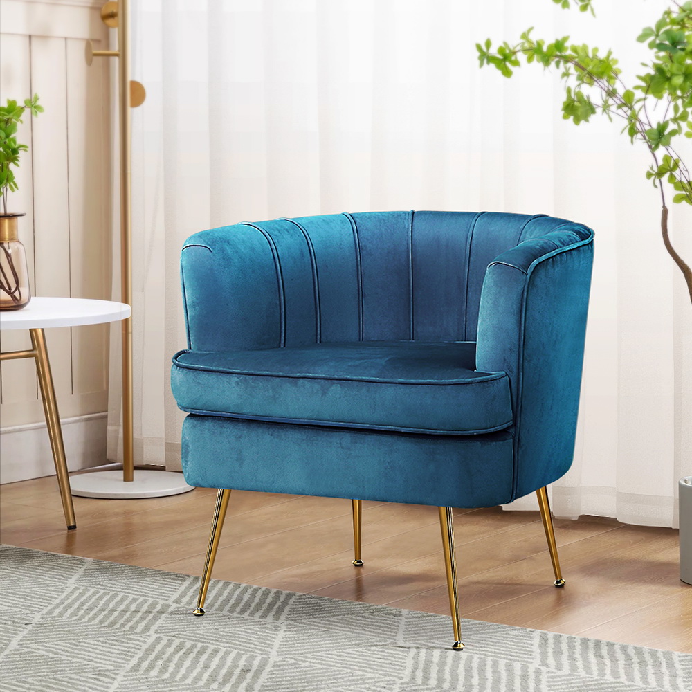 Artiss Armchair Velvet Blue Norvia view 7