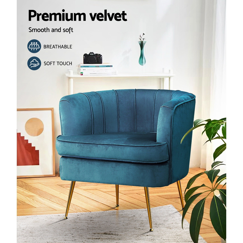 Artiss Armchair Velvet Blue Norvia view 4