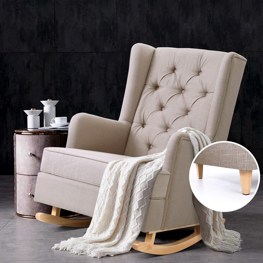 Artiss Rocking Chair Armchair Linen Fabric Beige Gaia view 7