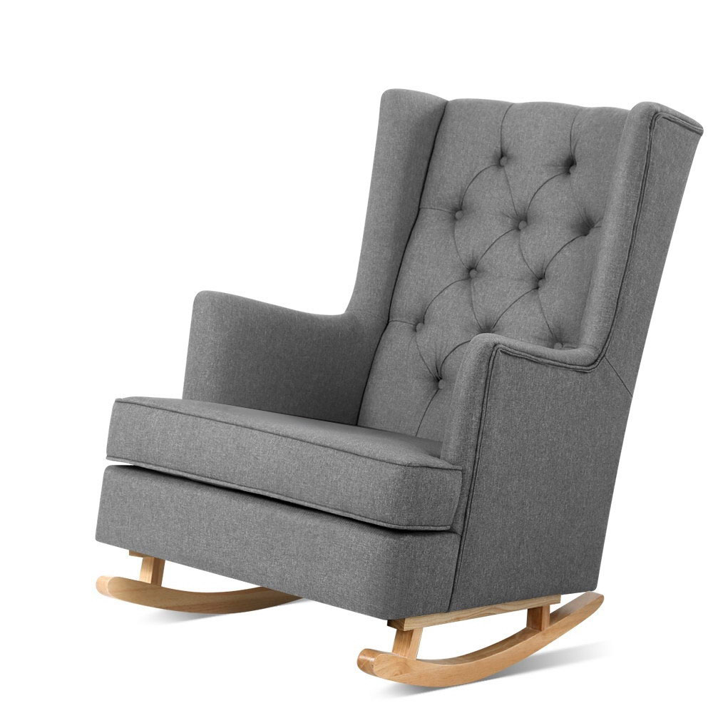 Artiss Rocking Chair Armchair Linen Fabric Grey Gaia — image 1