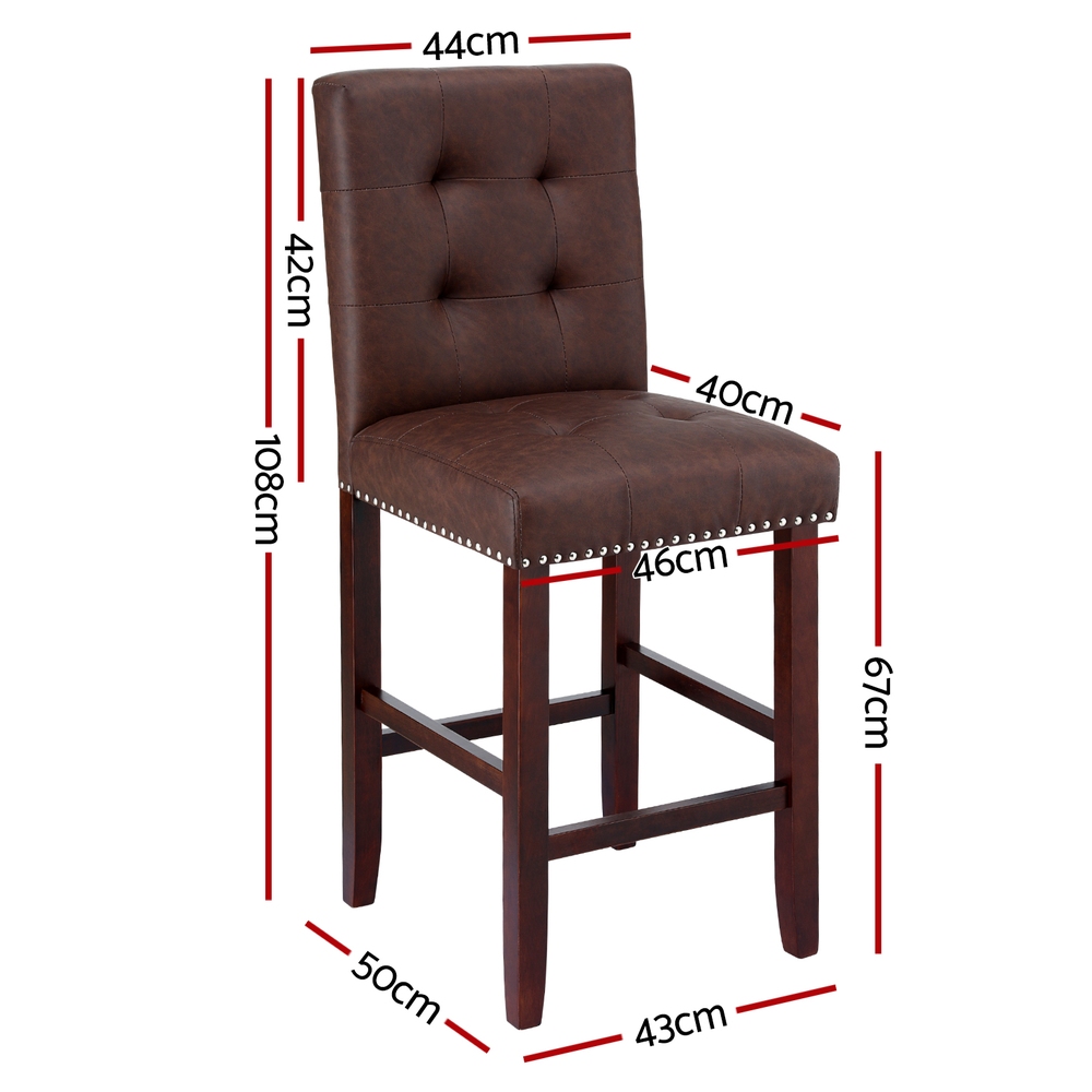 Artiss 2x Bar Stools Kitchen Dining Chairs Counter PU Leather Wooden Ada Brown view 2