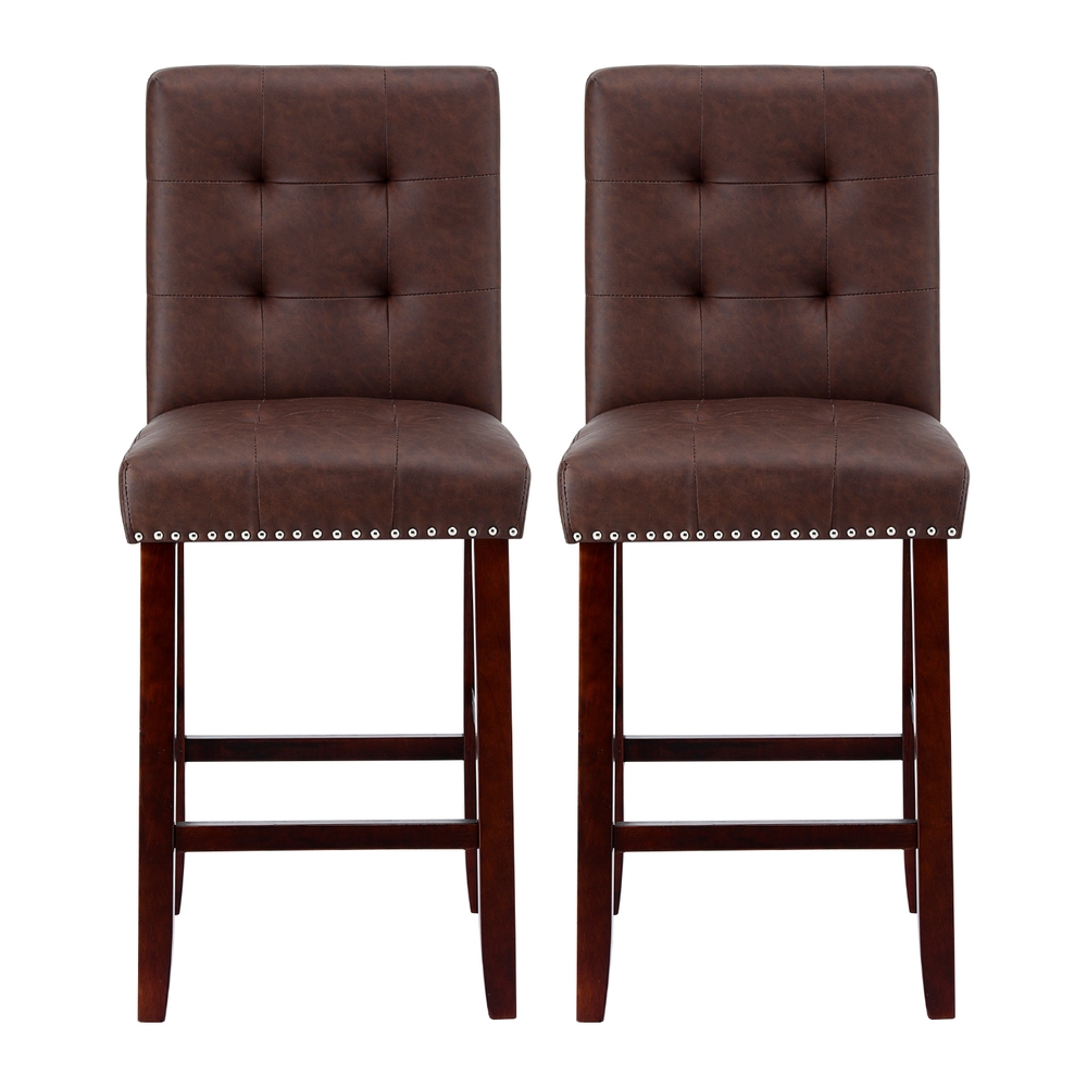 Artiss 2x Bar Stools Kitchen Dining Chairs Counter PU Leather Wooden Ada Brown view 3
