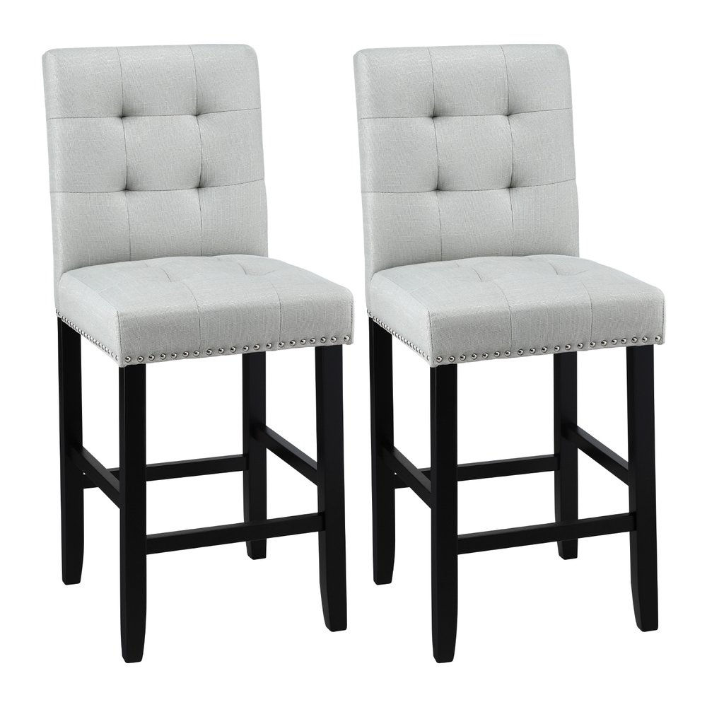 Artiss 2x Bar Stools Kitchen Dining Chairs Counter Fabric Stool Wooden Ada Grey — image 1