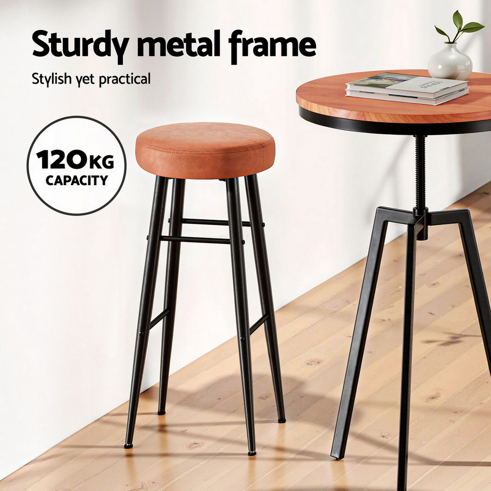 Artiss 2x Bar Stools Kitchen Dining Chairs Counter Round PU Leather Lane Brown view 4