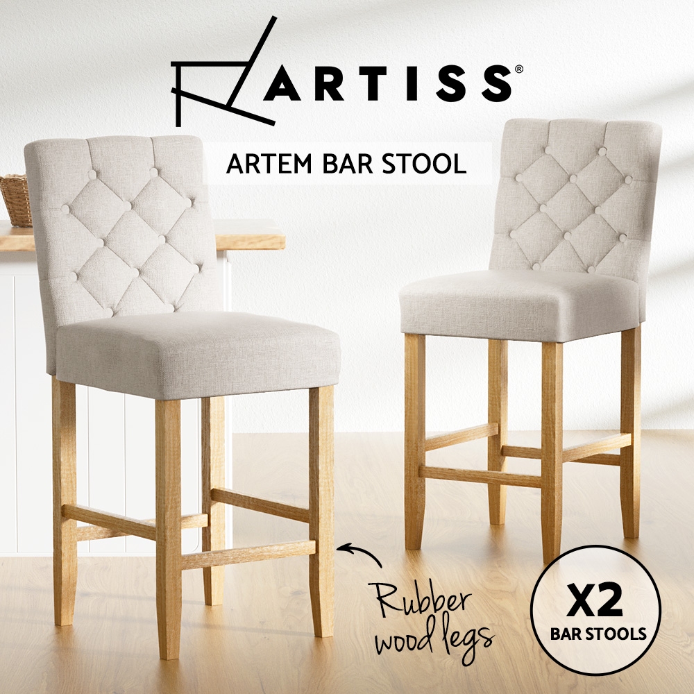 Artiss 2x Bar Stools Linen Upholstered Chairs view 4