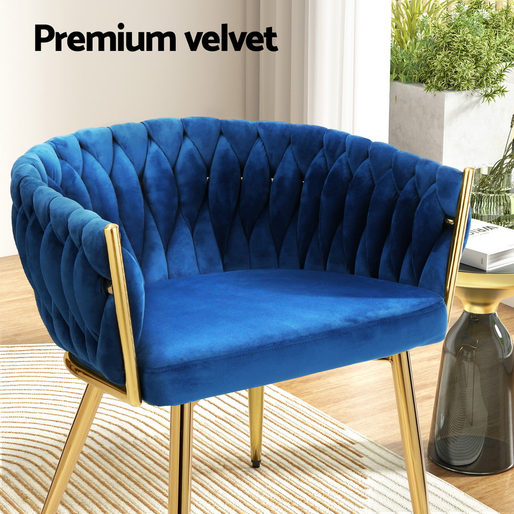 Artiss Dining Chair Velvet Weaving Armchair Blue view 6