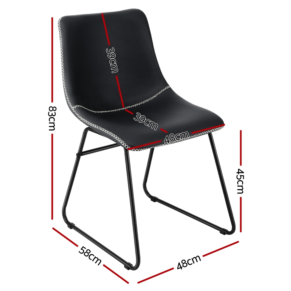 Artiss 2x Dining Chairs Retro PU Leather Kitchen Lounge Cafe Accent Chair Black view 2