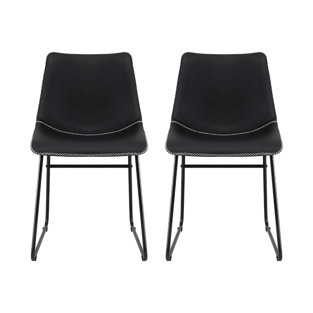 Artiss 2x Dining Chairs Retro PU Leather Kitchen Lounge Cafe Accent Chair Black view 3