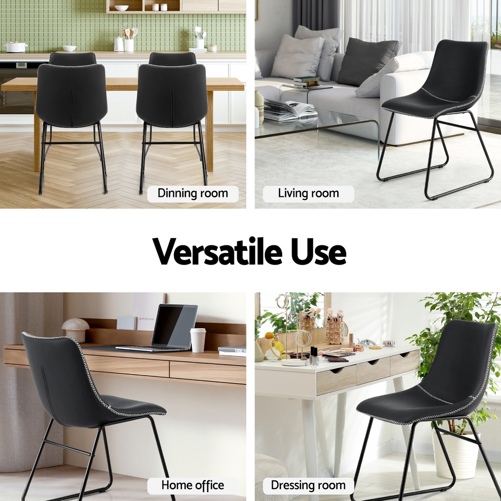 Artiss 2x Dining Chairs Retro PU Leather Kitchen Lounge Cafe Accent Chair Black view 5
