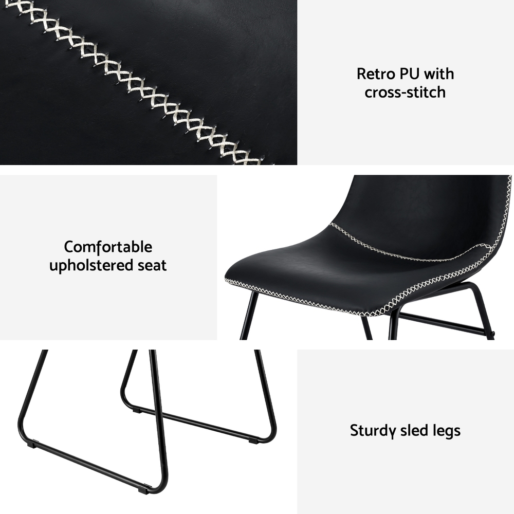 Artiss 2x Dining Chairs Retro PU Leather Kitchen Lounge Cafe Accent Chair Black view 6