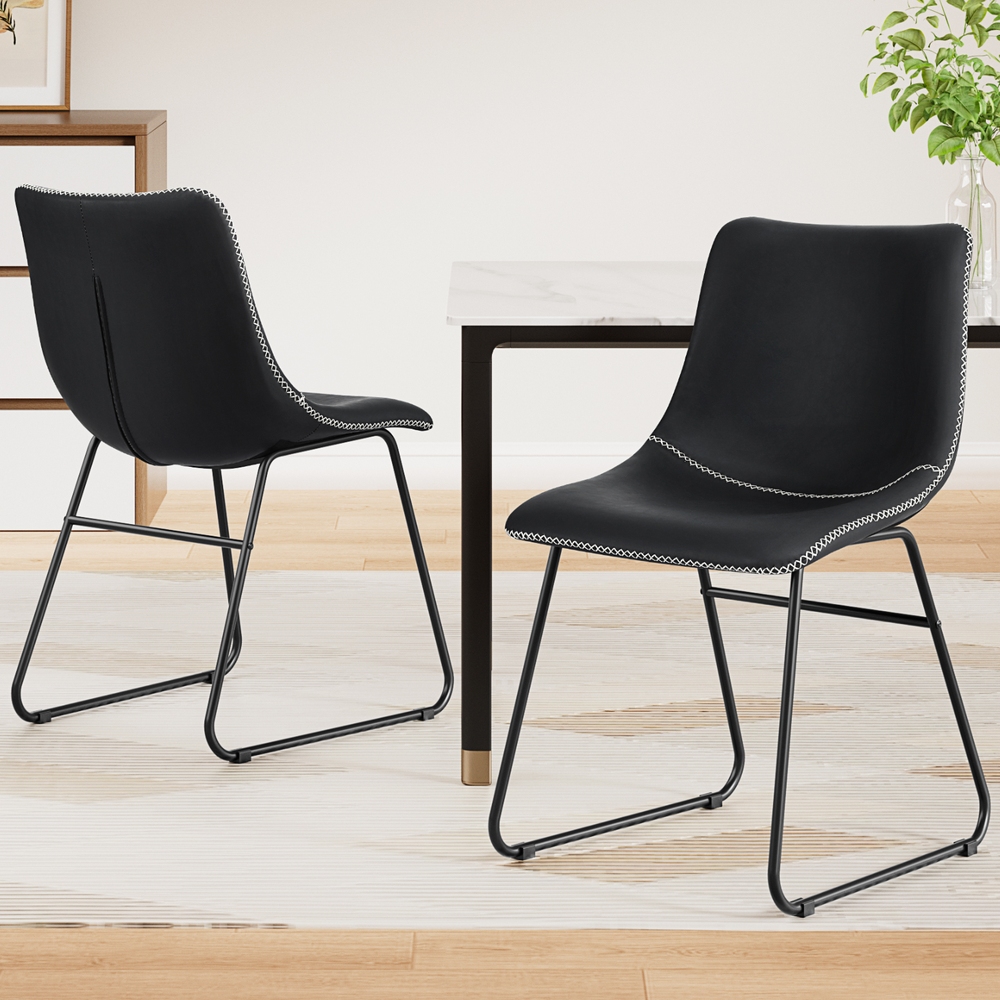 Artiss 2x Dining Chairs Retro PU Leather Kitchen Lounge Cafe Accent Chair Black view 7