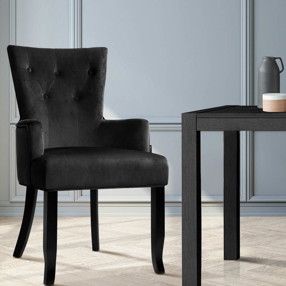Artiss Dining Chair Velvet French Provincial Armchair Black view 7