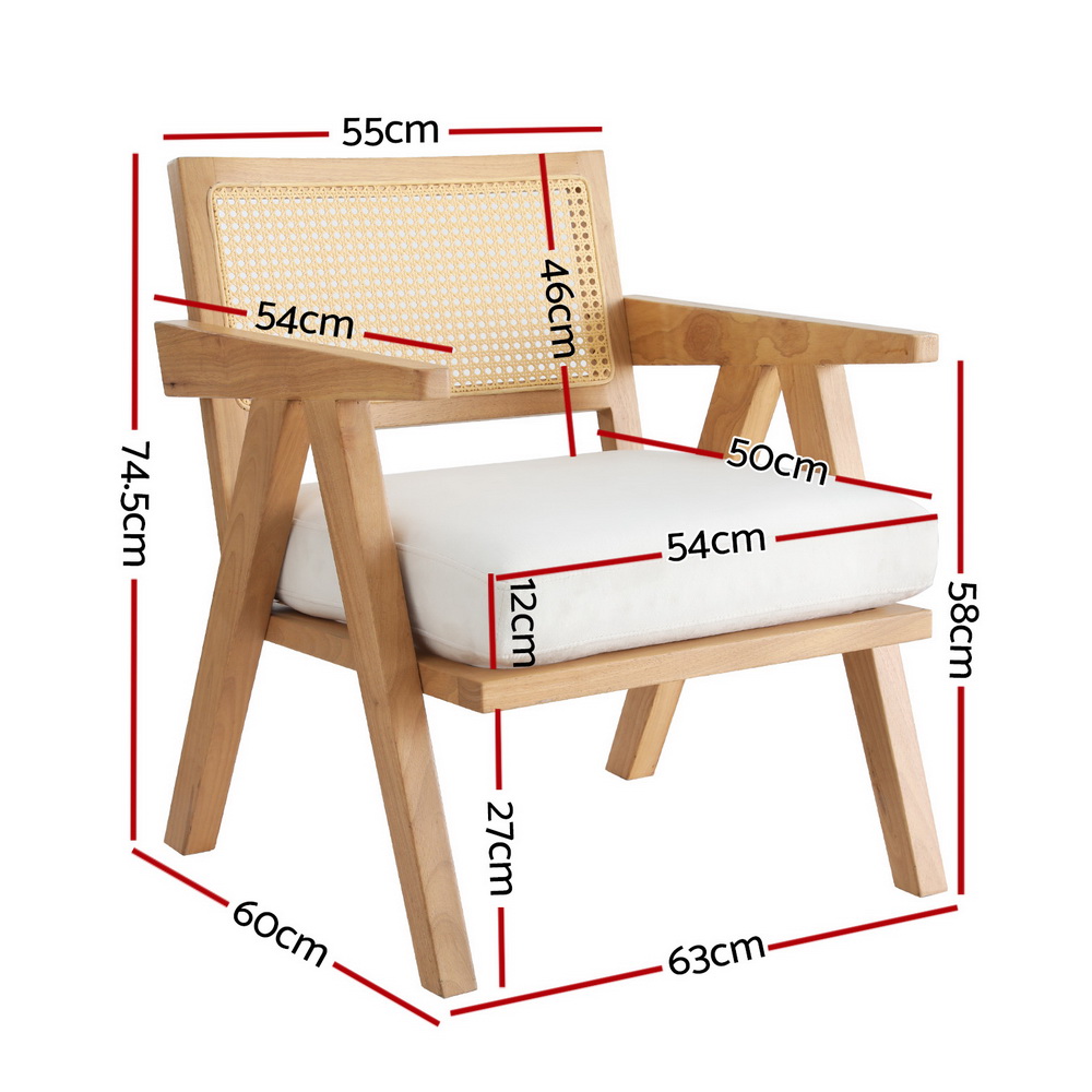 Artiss Armchair Accent Chair Lounge Rattan Velvet Pine view 2