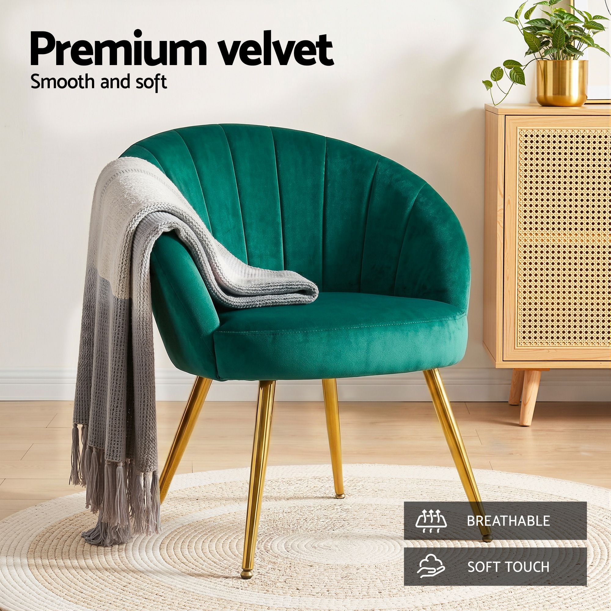 Artiss Armchair Velvet Green Eloise view 6