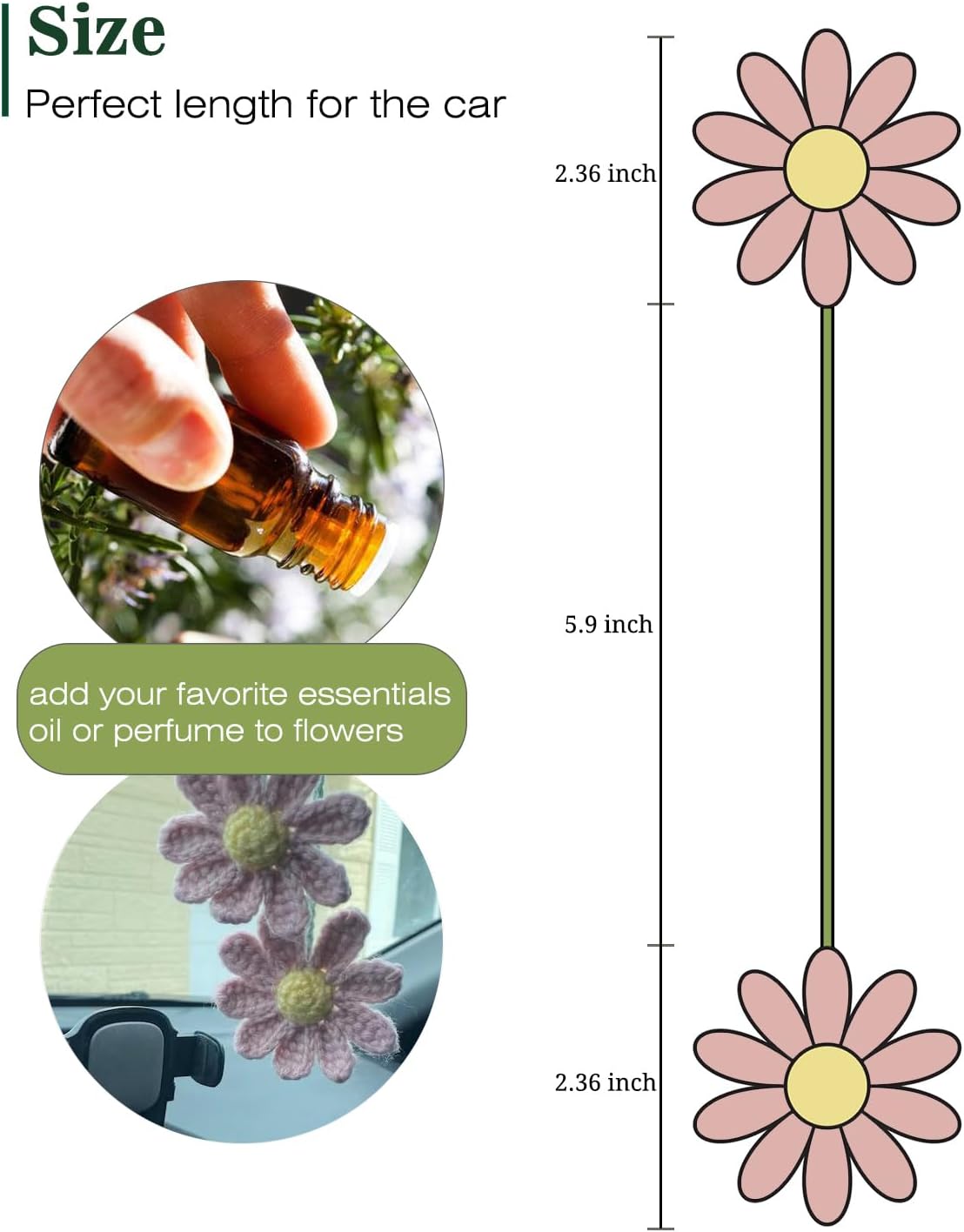 Women's Crochet Daisies Car Accessories Cute Rearview Mirror Pendants Handmade view 2