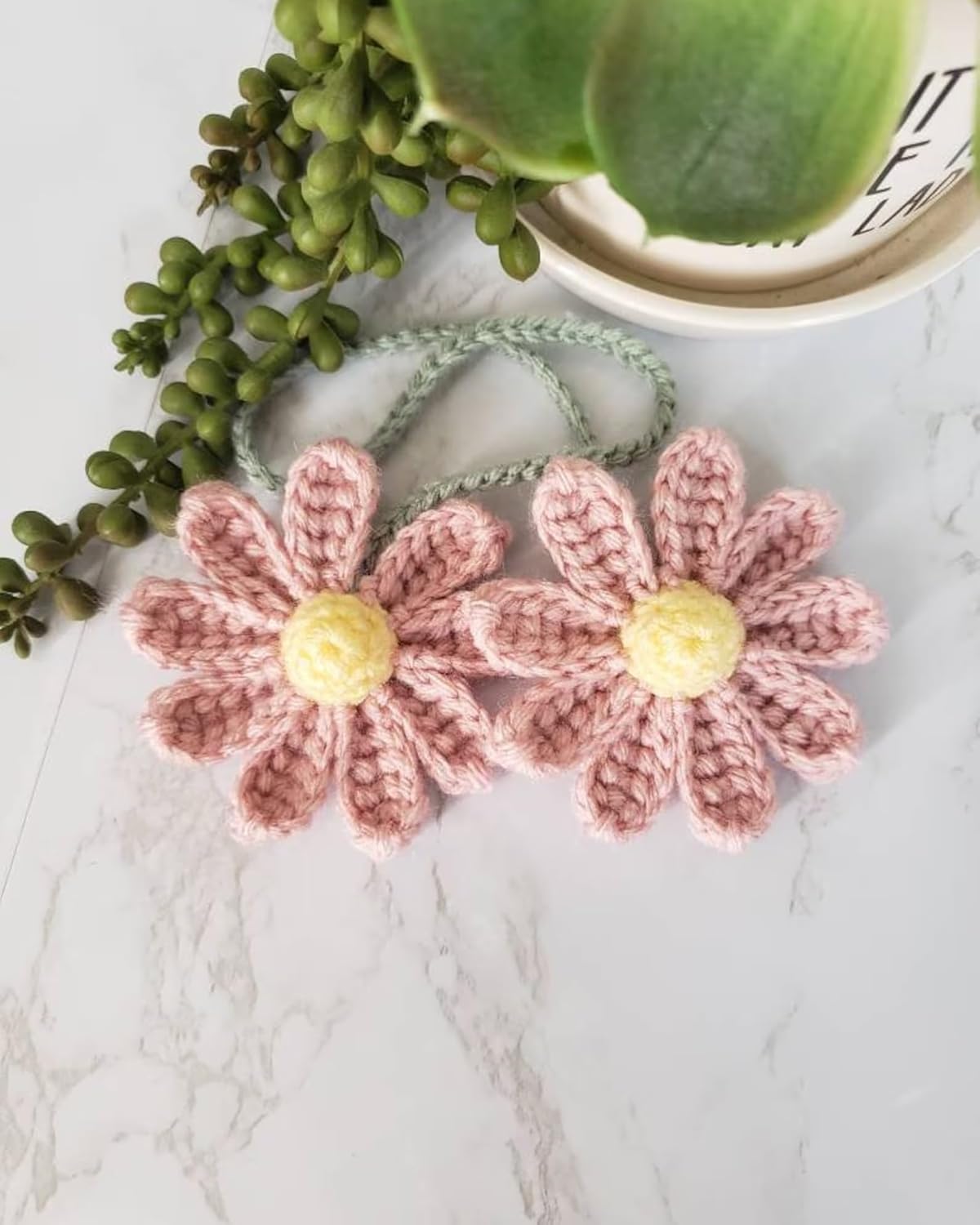 Women's Crochet Daisies Car Accessories Cute Rearview Mirror Pendants Handmade view 4