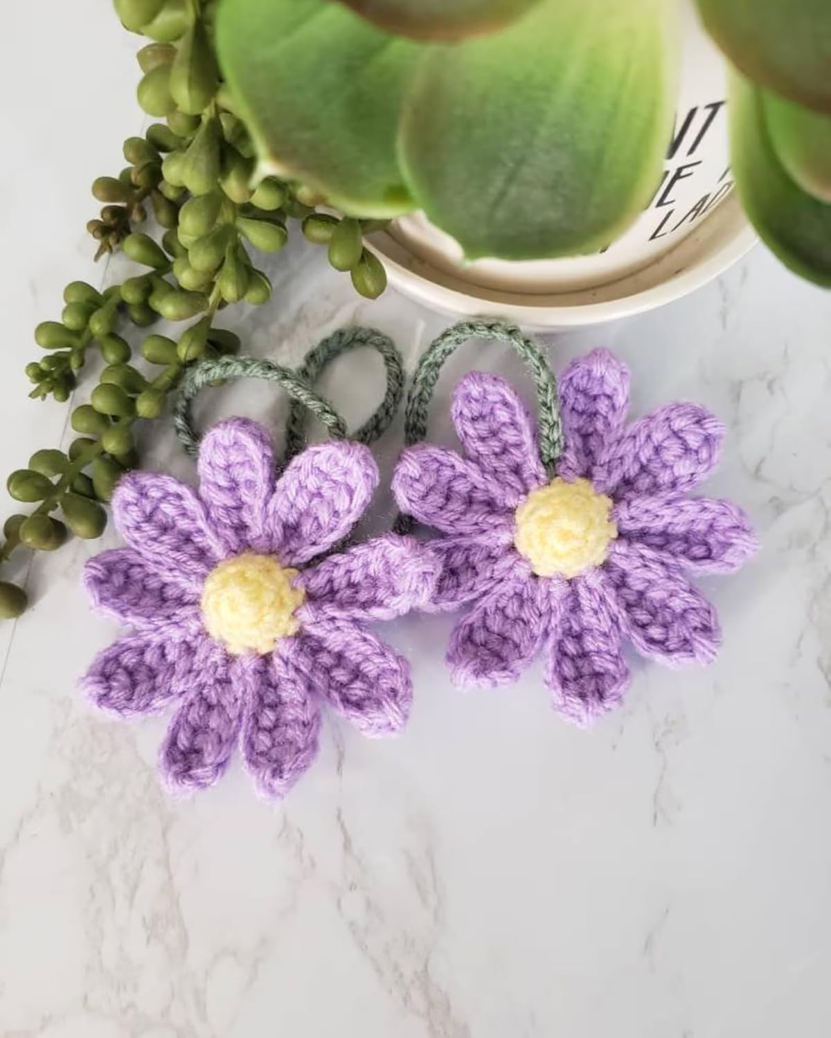 Crochet Daisy Auto Parts Women Cute Rearview Mirror Charm Crafted Daisy Flower view 2