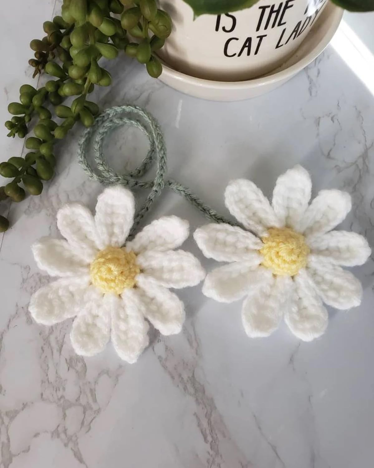Crochet Daisy Auto Accessories Women Cute Rearview Mirror Charm Crafted Daisy view 2