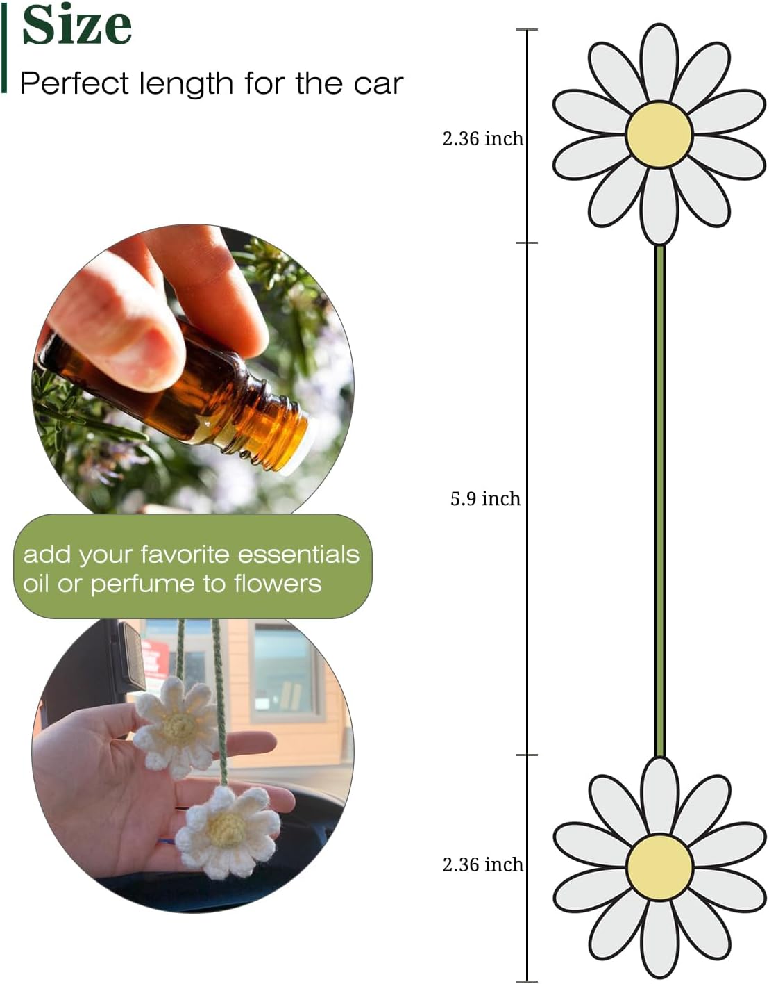 Crochet Daisy Auto Accessories Women Cute Rearview Mirror Charm Crafted Daisy view 3
