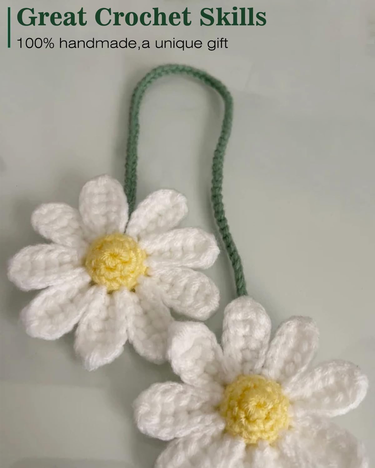 Crochet Daisy Auto Accessories Women Cute Rearview Mirror Charm Crafted Daisy view 5