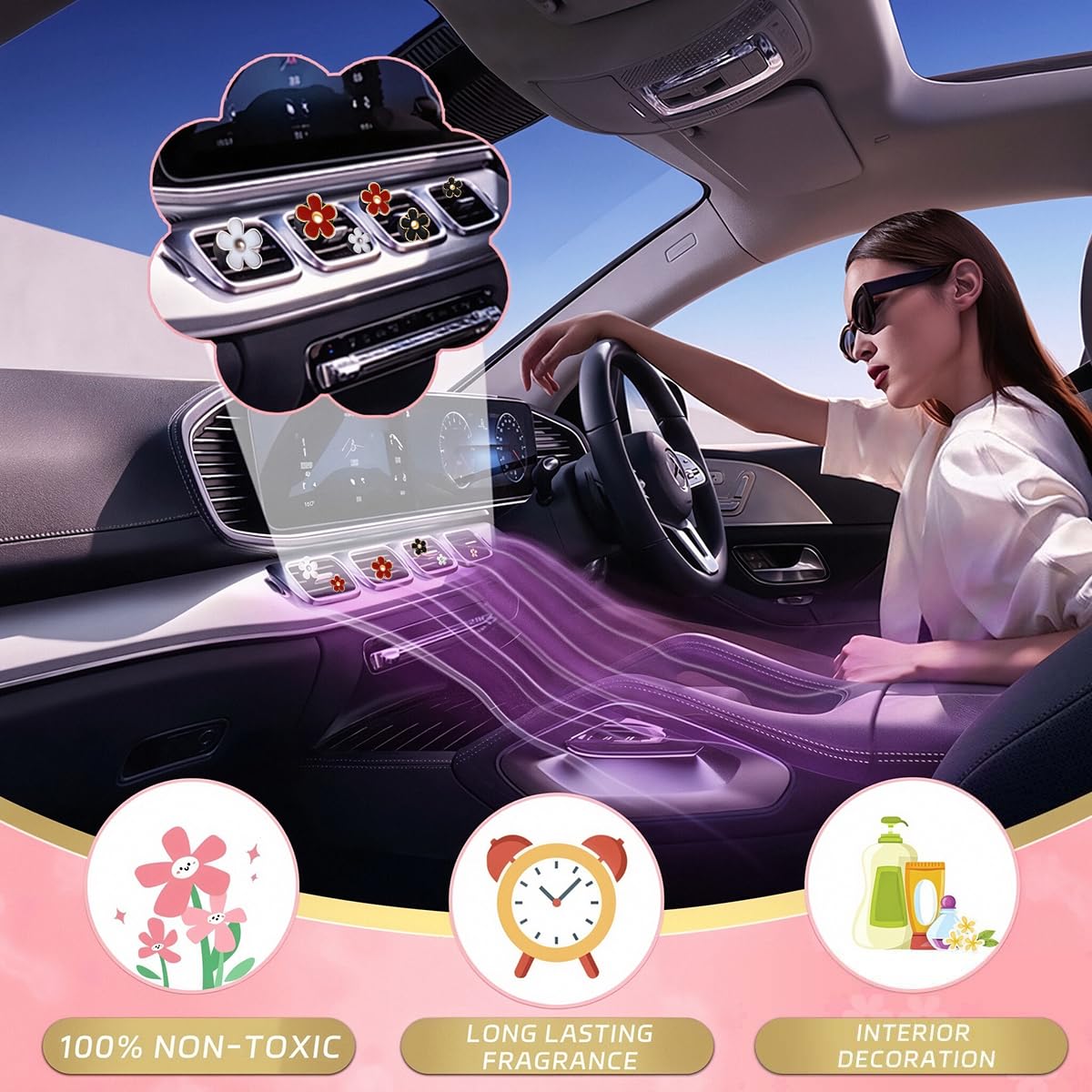 6 Pack Colorful Daisy Flower Car Air Vent Clips Car Air Outlet Freshener Clip view 5
