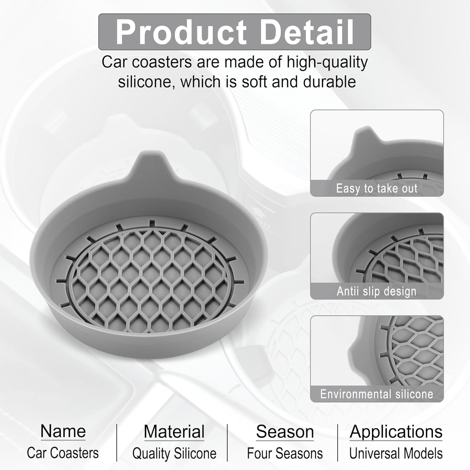 Car Cup Holder Coaster, Silicone Cup Holder Insert, Universal Anti-Slip Cup view 3