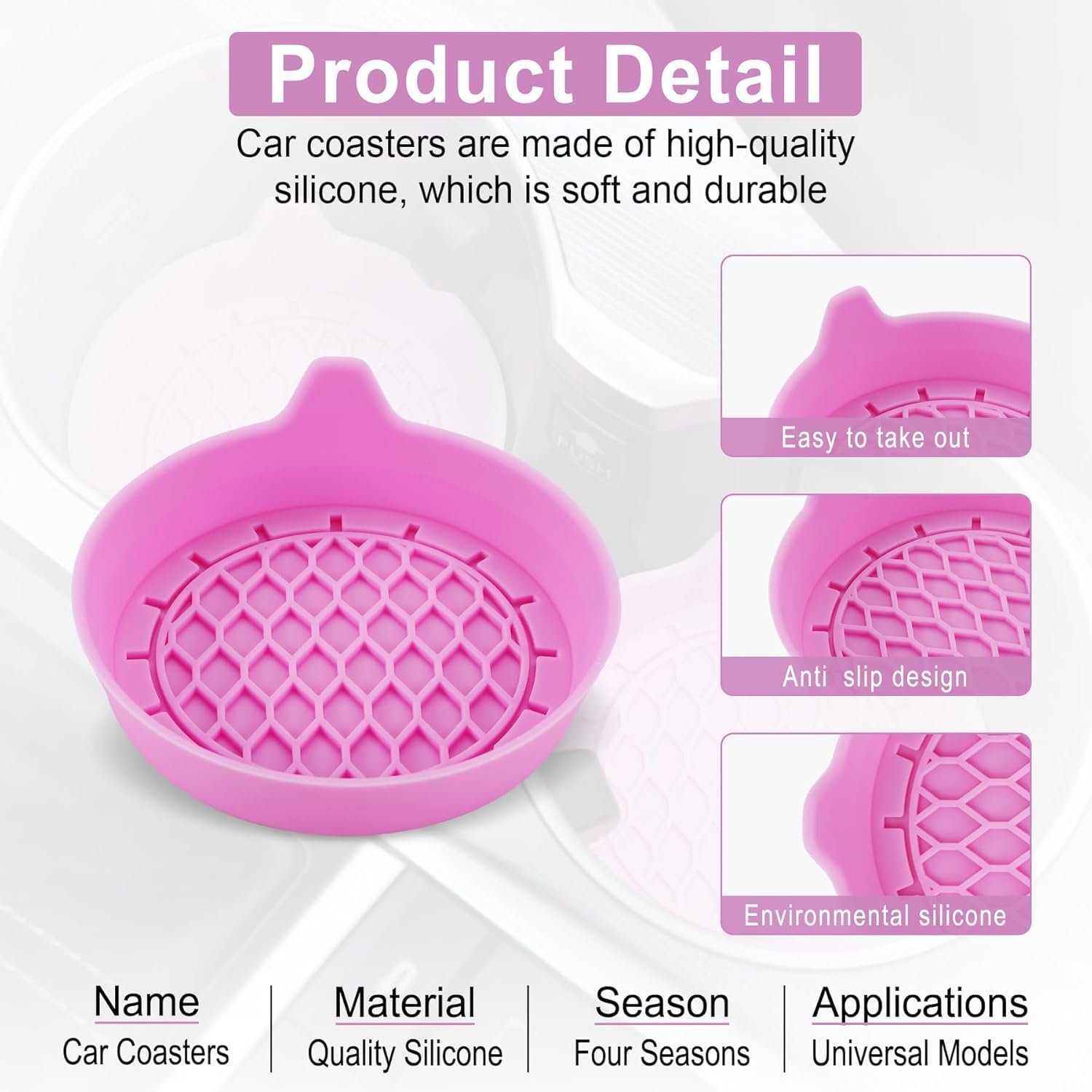Car Cup Holder Coaster, Silicone Cup Holder Insert, Universal Non-Slip Cup view 3