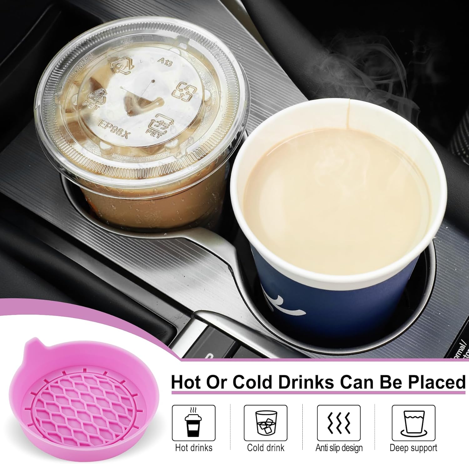 Car Cup Holder Coaster, Silicone Cup Holder Insert, Universal Non-Slip Cup view 5