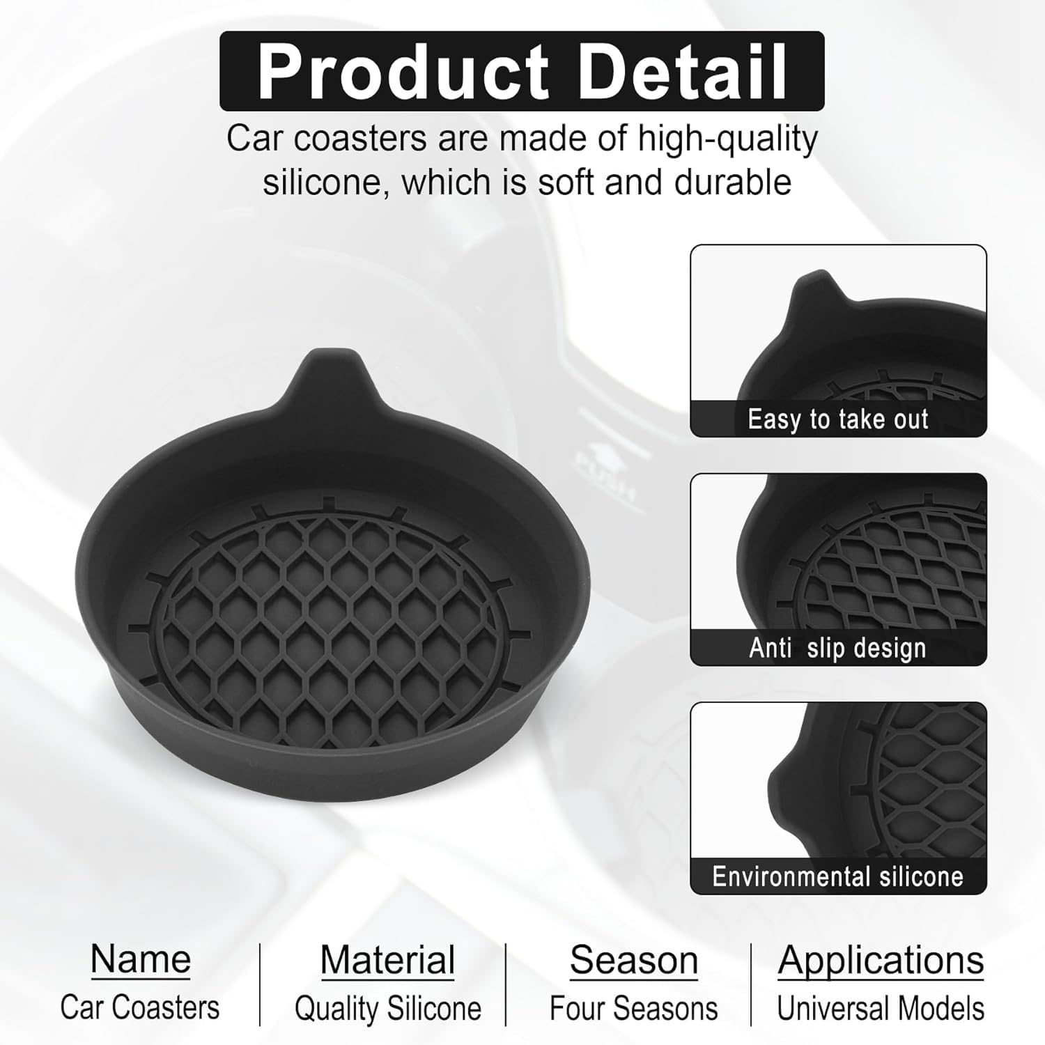Car Cup Holder Coaster, Silicone Cup Holder Insert, Universal Non-Slip Cup view 2