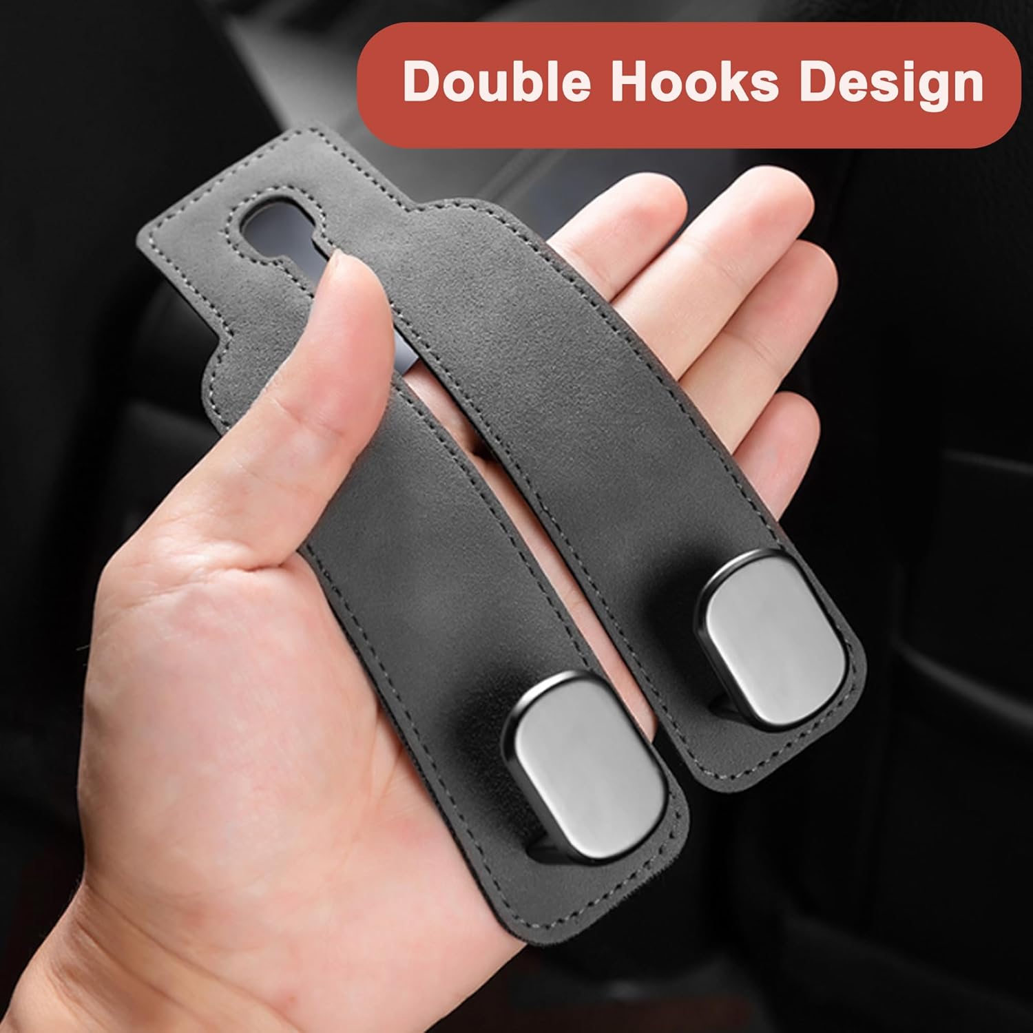 Car Headrest Hook, Car Hook for Wallet & Bag, Car Wallet Hook (Grey - Pack of 2) view 3