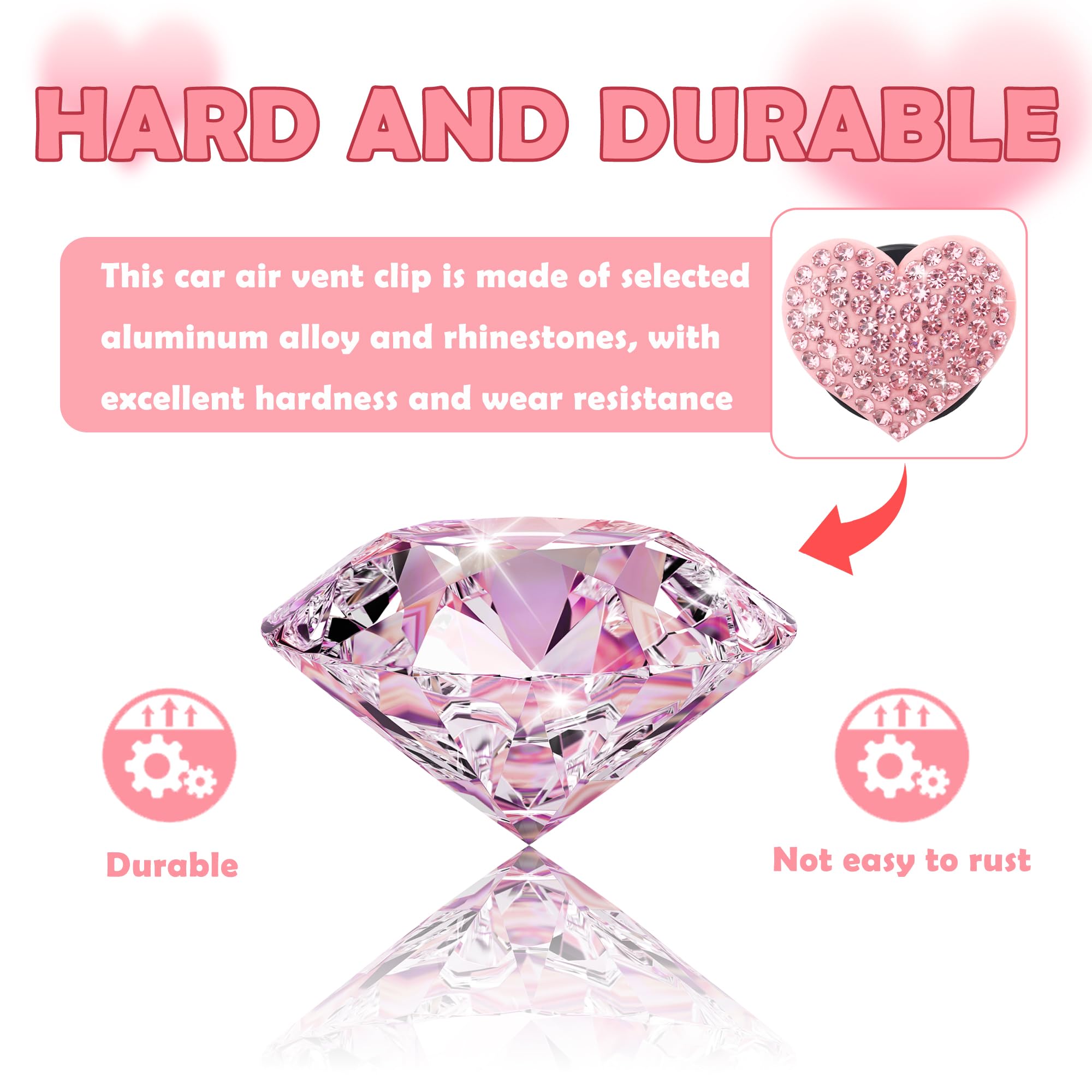 4PCS Heart-Shaped Car Vent Clips with Rhinestone view 3
