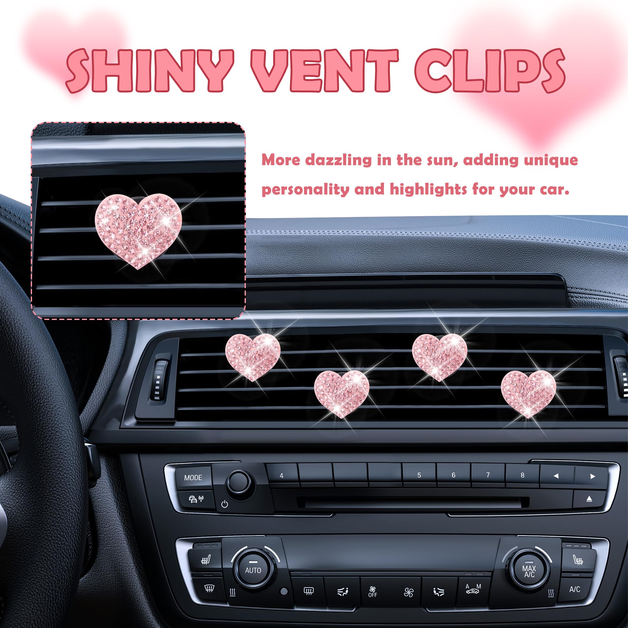 4PCS Heart-Shaped Car Vent Clips with Rhinestone view 4