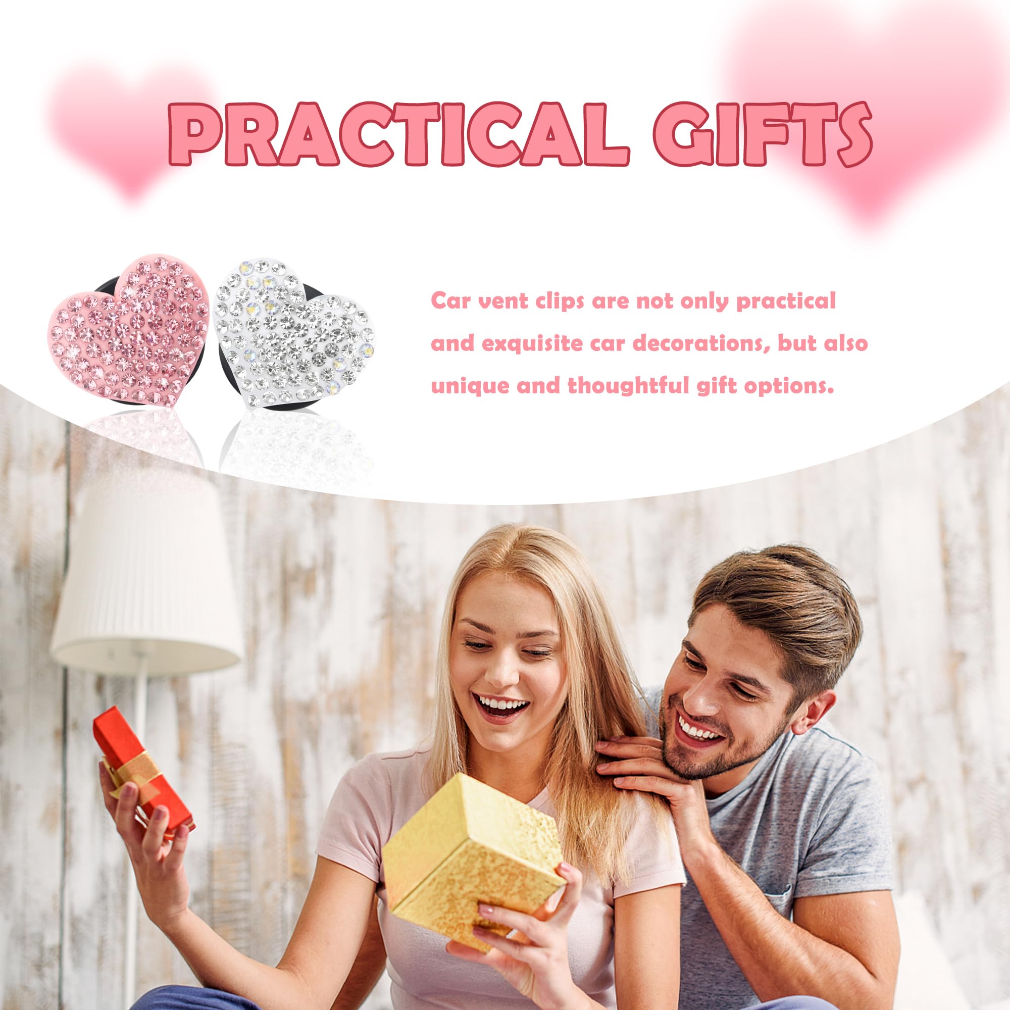 4PCS Heart-Shaped Car Vent Clips with Rhinestone view 7