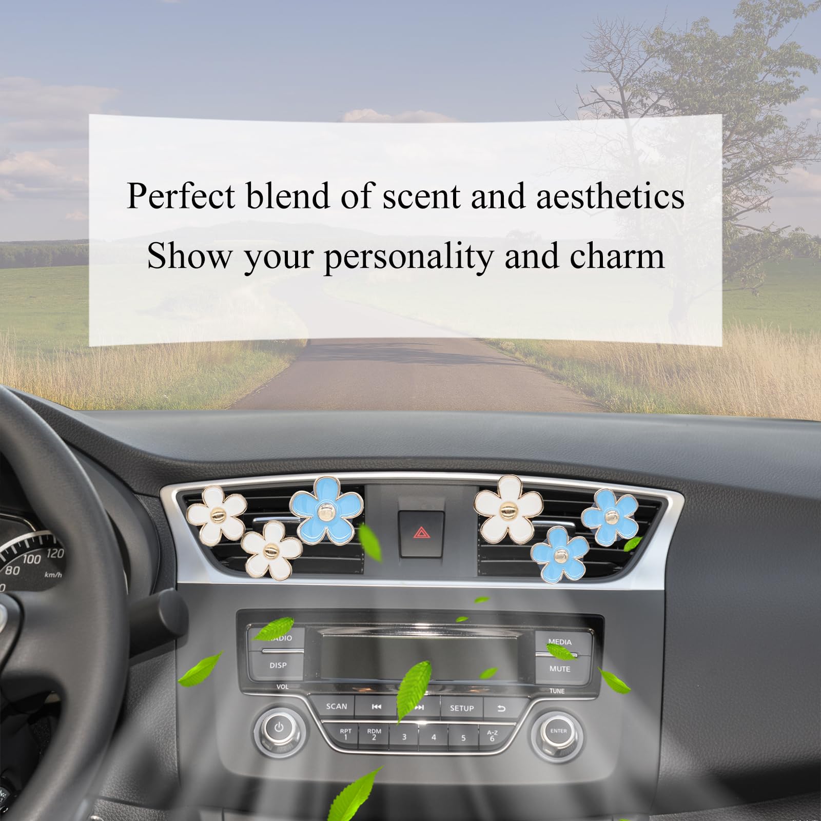 6pcs Flowers Car Air Freshener Vent Clips Blue White Daisy Flowers Air Vent view 2