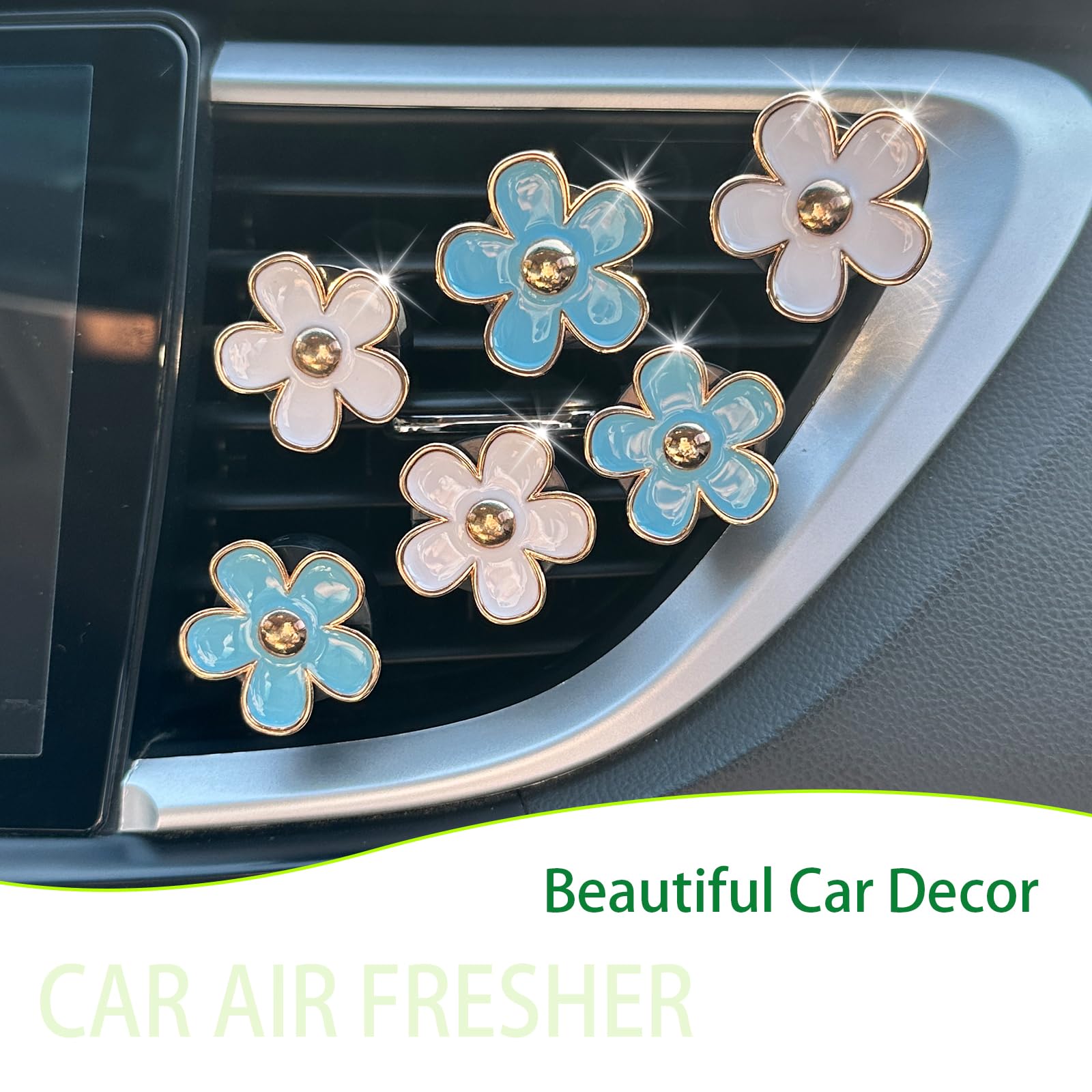 6pcs Flowers Car Air Freshener Vent Clips Blue White Daisy Flowers Air Vent view 4